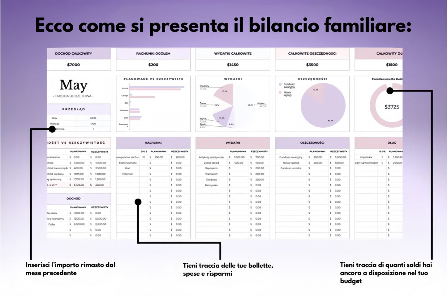 Bilancio familiare per Excel & Google Sheets (tutte le valute)
